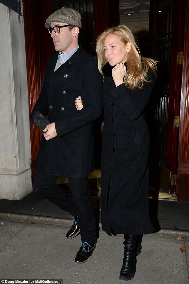 John Hamm and Jennifer Westfeldt were seen leaving the 'touching' tribute arm-in-arm