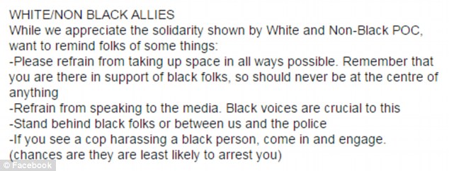 Controversial: These were the guidelines suggested to white supporters at an anti-racism protest in Canada