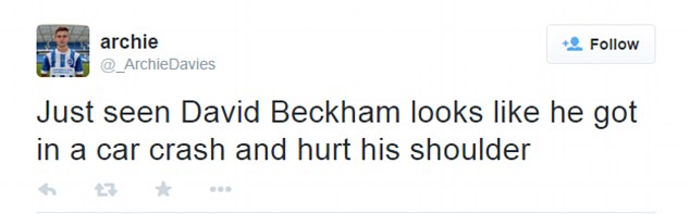 Brighton footballer Archie Davies tweeted that it appeared as though Beckham was injured. He later tweeted he was 'star struck' at seeing the former England international