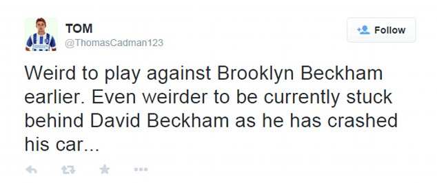 Thomas Cadman, another Brighton player, was stuck behind the Beckhams when the accident occurred