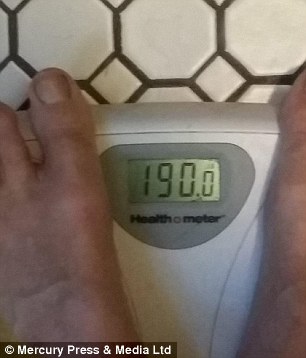'The most dramatic change was in weight: twenty three pounds of gain over thirty days,' Mr Prior said. His weight is pictured rising throughout the experiment (left). After a month he weighed almost 14 stone (right)