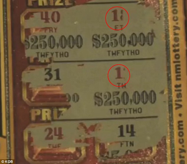 Misprint: As he started scratching, he came across two '1s' (pictured) - both worth $250,000. However, he was later told they had been misprinted - and were, in fact, double-figure numbers that were not winners
