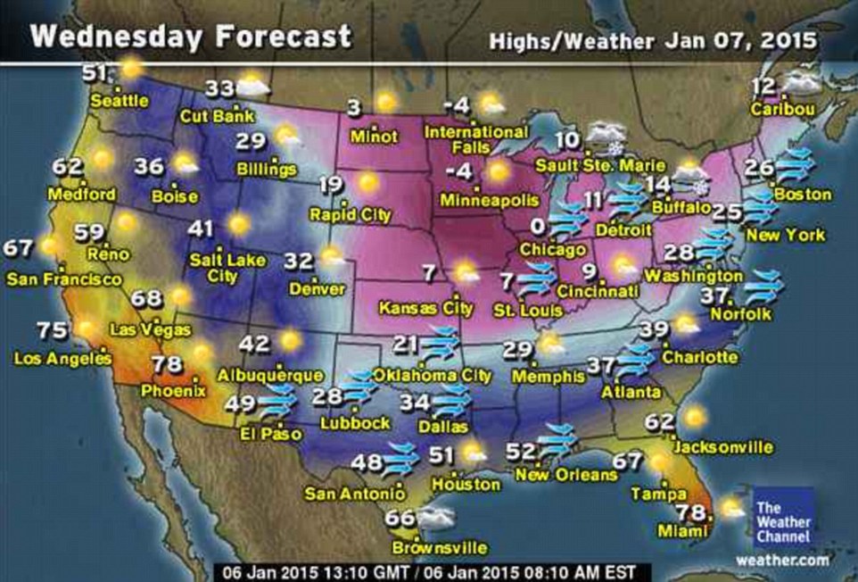 No rest: Wednesday was expected to bring no relief as the blast from the west reigns down on the Midwest and Northeast all week