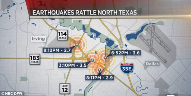Map: The U.S. Geological Service plotted the epicenters of the first four quakes to northeast Irving, a Dallas suburb in North Texas