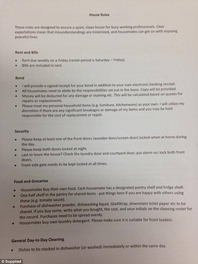 A Perth man has been left baffled after being handed a contract detailing strict and extensive rules for living in the share house he rents with two other people