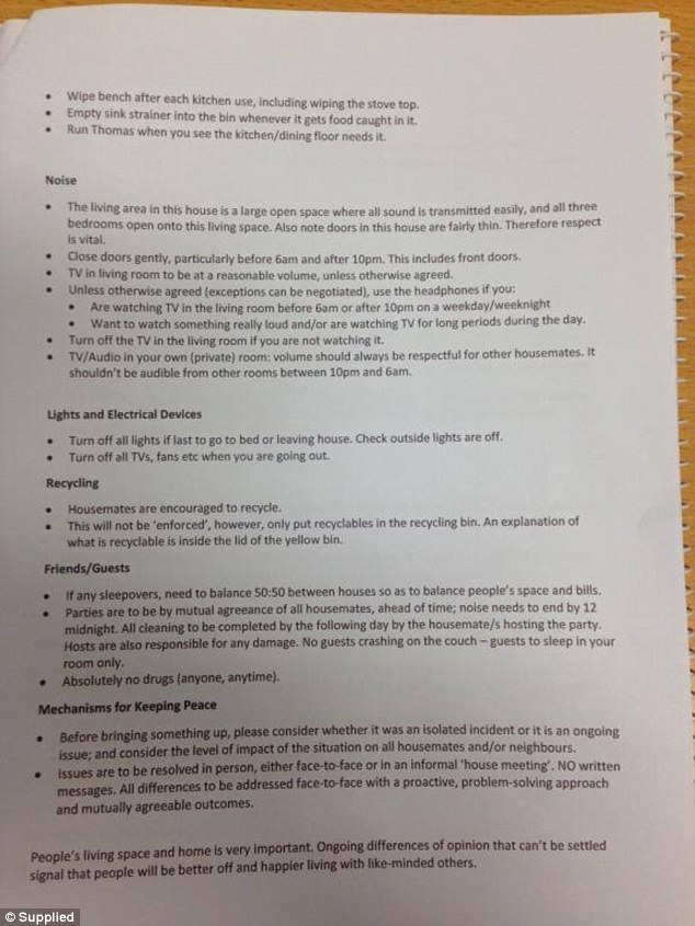 After living in the house for four months, the 28-year-old was presented with a two-page contract to sign by his female housemate