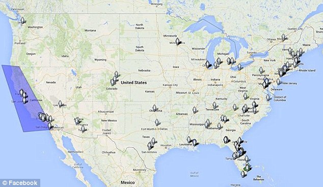 Nationwide: This map shows pins set down across the United States where David Menasche met former students - traveling 8,000 miles by bus and air in the process