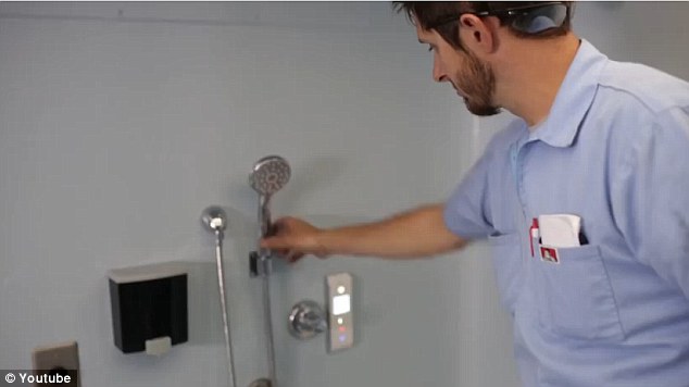 Cleaning station: Thanks to a $75,000 refit, the bus now has two complete bathrooms with a shower, sink, toilet and changing room