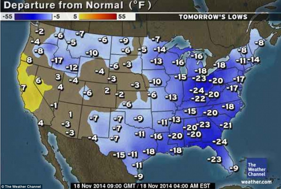 Colder than is should be: Nearly the entire country is experiencing below-average temperatures. In the South, Midwest and Northeast, it's 15 to 25 degrees colder than it normally is this time of year