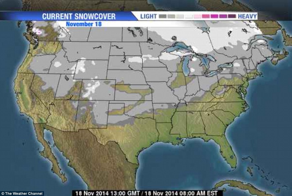 Snow-vember: Nearly half of the country is covered in snow - from Washington to Texas, Tennessee to Maine there is at least a trace of snow on the ground right now