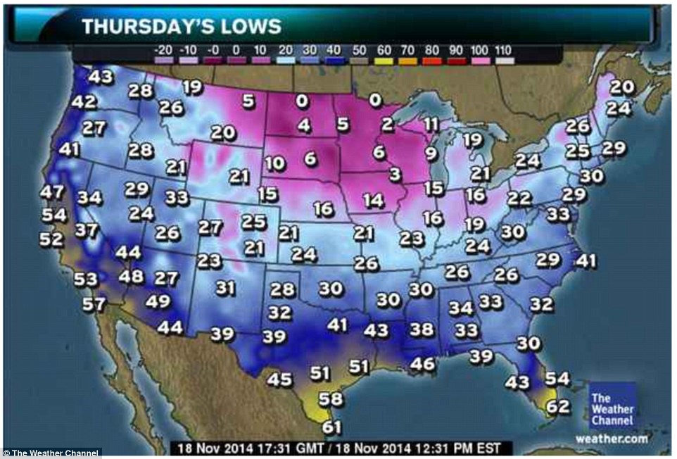 Warming slightly: Thursday will be slightly less cold as the weather warms ahead of the weekend. Lows in most places will still be unseasonably chilly