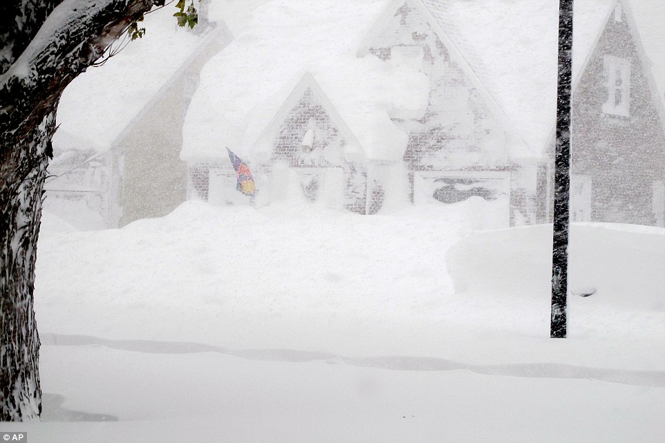 Snowed in: One family is Buffalo will have a hard time getting outside thanks to the giant snow drift on their front lawn
