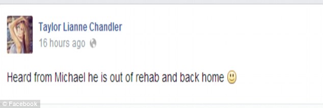 He's out: Chandler said on her Facebook on Wednesday that Phelps is out of rehab