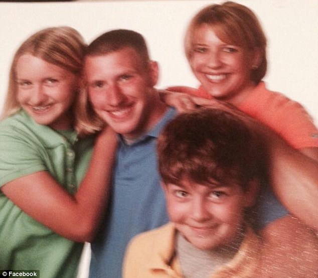Birth family: Peter is pictured here with his biological family, mother Rhonda Schwindt (top right), sister Jana (far left) and baby brother Sam (bottom right) 