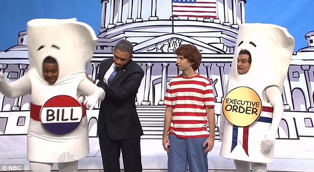 But in the sketch Obama pushes The Bill down the hill and uses the order to make a significant change