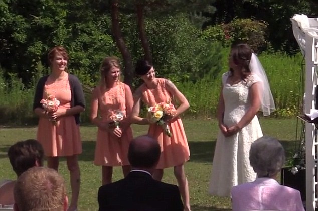 The exasperated bride turns to look at her bridesmaids as the series of gaffes continue