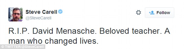 Actor Steve Carell, who is set to play the teacher in a film version of his memoir, tweeted this tribute to David Menasche