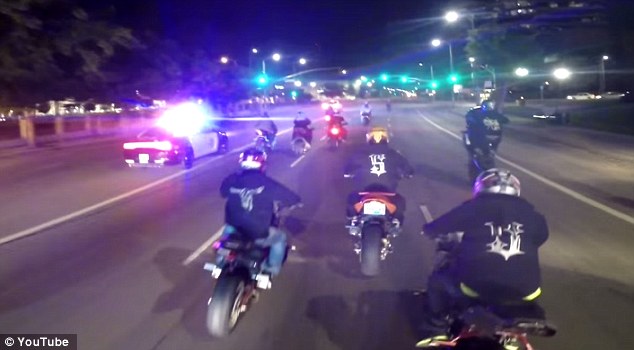 On the prowl: A video shows a biker gang trying to escape from police