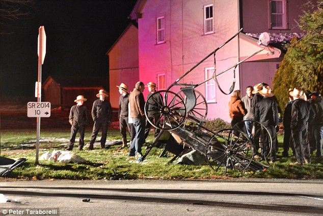 Overturned: Police said the buggy drove past a stop sign and was hit by the Subaru Outback injuring all seven people inside the buggy