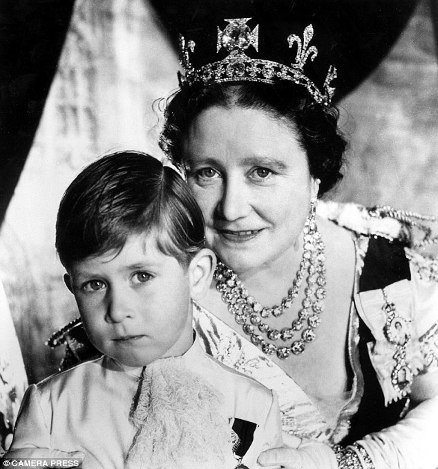 Prince Charles, left, was just four on the day  the Coronation in June 1953, pictured with the Queen Mother