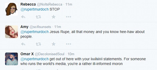 Twitter users did hold back on their thoughts of Murdoch's remarks