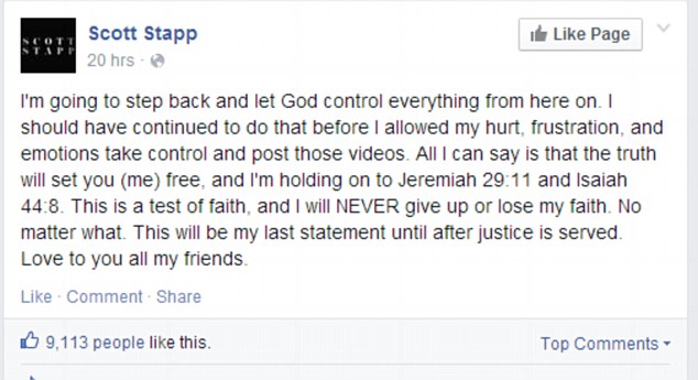 Cryptic: He also posted a message to Facebook on Friday saying it was his 'last statement' 