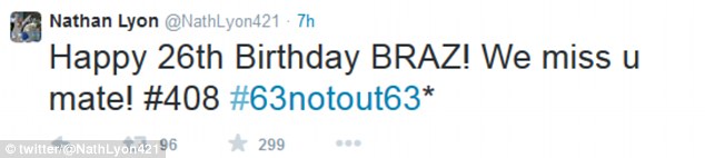 Team mate Nathan Lyon is one of the many birthday wishes tweeted on Hughes birthday