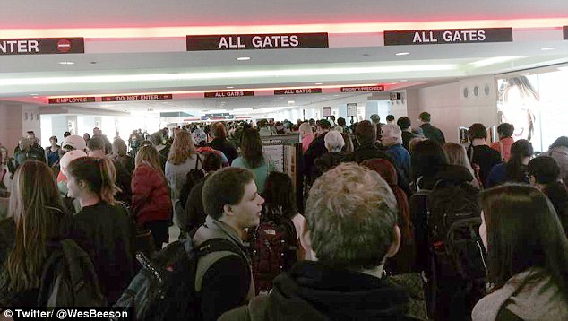 Mile-long line: Passengers were stuck in enormous queues snaking through Chicago Midway airport Sunday
