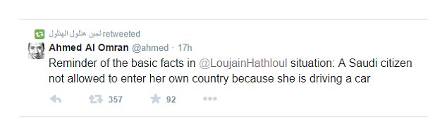 Journalists and campaigners tweeted messages of support for Ms Hathloul as she defied the driving ban