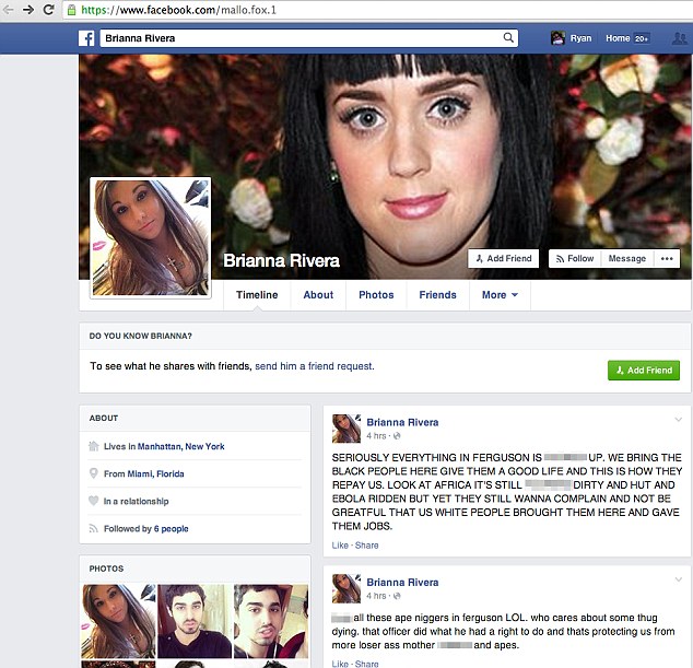 Doppelganger: The ex changed his Facebook user name to 'Brianna Rivera' and uploaded her picture as part of the cruel prank