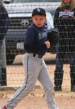 Talented: A memorial service will be held at 11am on Thursday at Lake Ridge United Methodist Church. The family is raising money for funeral costs. Above, Jackson in baseball gear (right) and playing the game (left)