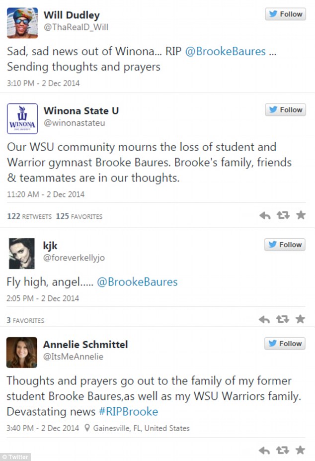 Tributes: Friends and family and fellow students posted their messages of goodwill and condolence to Twitter in the aftermath of Brooke's death 