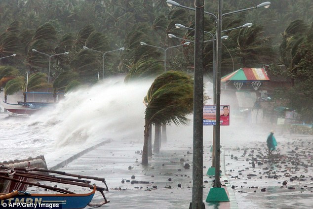Winds of 145mph created waves that measured up to 16 feet as typhoon Haiyan swept across the Philippines