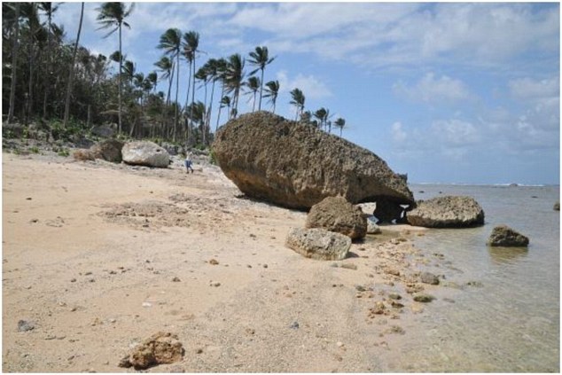 The researchers discovered several large boulders had been carried up the beach by the storm waves