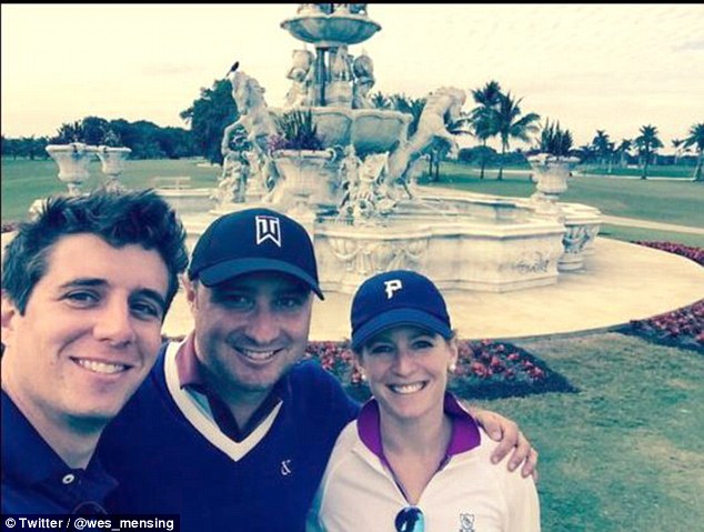 Active: Earlier this month Mr Mensing (left) posted a picture of Twitter of him posing alongside a friend and Miss Sauchelli (right) following a round of golf