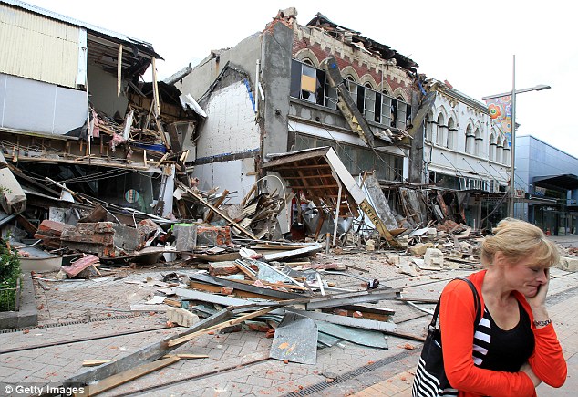 This photo from the Christchurch quake shows a devastated woman at Cashel Mall in central Christchurch 