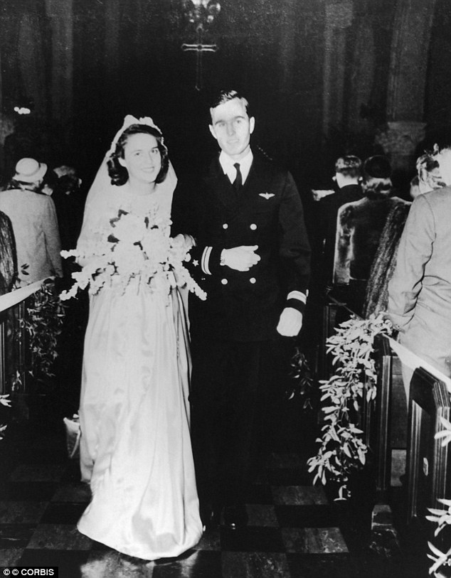 The big day: Navy Lieutenant George Bush and Barbara Pierce were married in the First Prsbyterian Church in Rye, New York on January 6, 1945