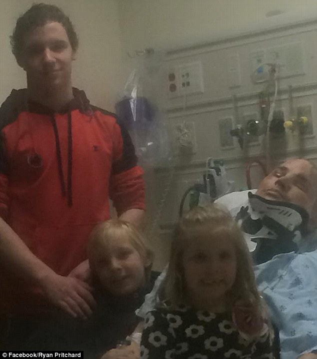 Mr Pritchard is now recovering in hospital after suffering a head injury, several fractured bones and broken jaw in the fall
