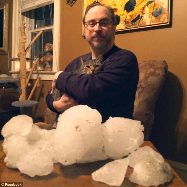 Safe from harm: John Connors' cat Oscar was inside when the ice fell into his apartment on Tuesday, but was not injured during the incident