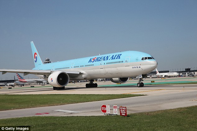 Bad flight: The incident reportedly happened on a Wednesday flight from Incheon, South Korean to San Francisco, California. A stock picture of a Korea Air plane, above