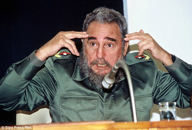 Fidel Castro, dressed his famous green military uniform, pictured during a public meeting in Havana in 1990