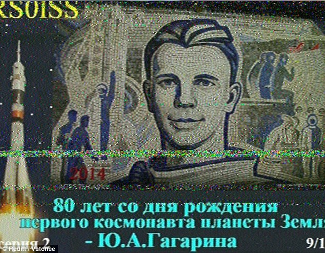 Here is one of the images received by Mr Karwacki. The caption reads: '80 years since the birth of the first cosmonaut of the planet Earth - Y. A. Gagarin'