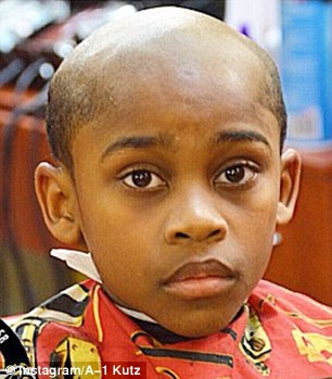 After the cut, and looking like a bald old man, the boy realized the joke was on him