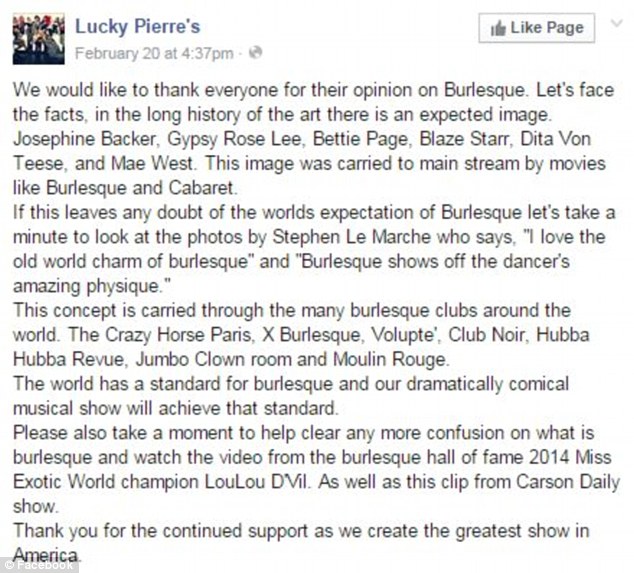 Speaking out: Lucky Pierre's posted this Facebook post in regards to the controversy 