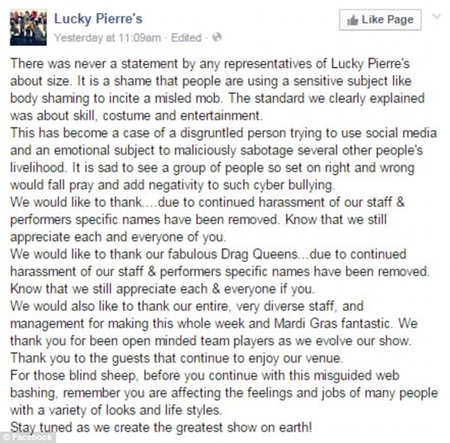 Second message: Lucky Pierre's later posted a second statement online