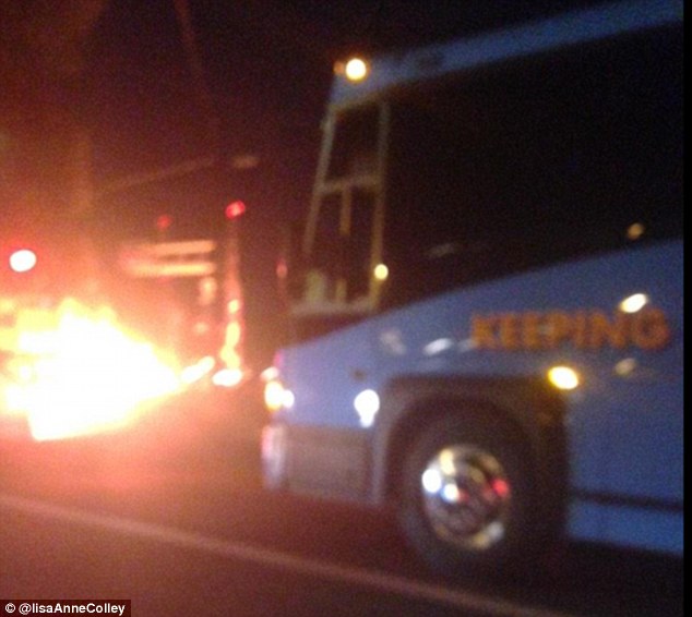 The truck which had been on the tracks was engulfed in flames following the early morning collision 